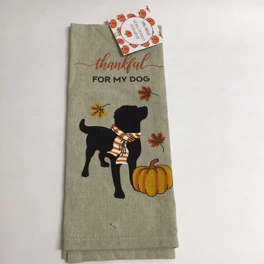 Fall Thankful For My Dog Kitchen Towel 100% Cotton Autumn Hand Tea Farmhouse NEW